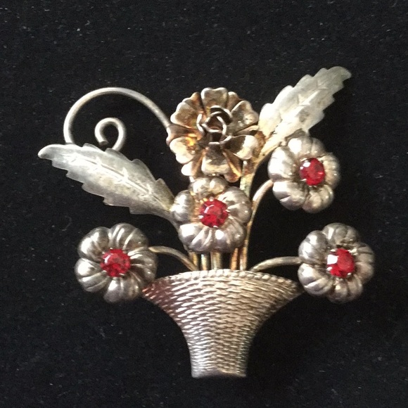 Antique Jewelry - Antique Sterling Silver Flower Basket Brooch